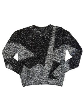 Theory Black and White Marled Knit Crewneck Sweater